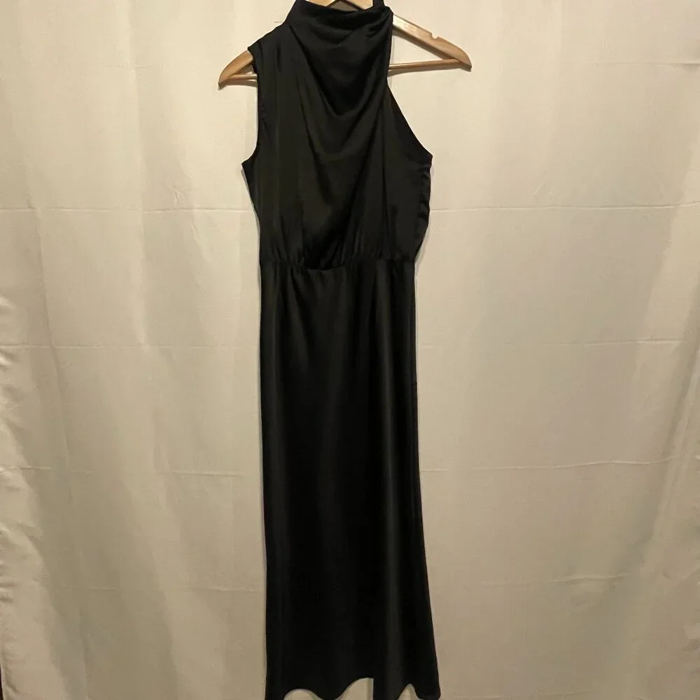 Share Women SM Pretty Garden Asymmetrical Mock Collar Black Cocktail Tea Length - Picture 1 of 11